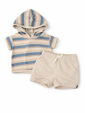 Striped Hooded Tee and Cream Shorts Set - Kids Bottoms